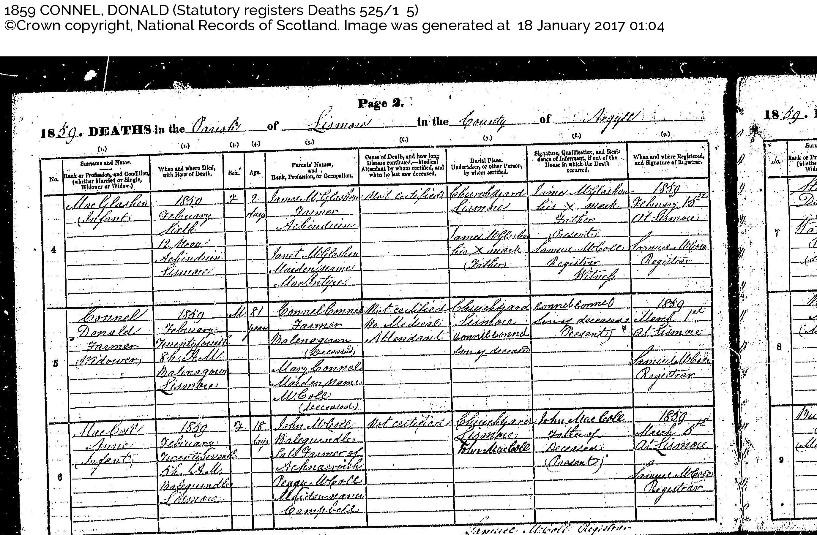 Donald Connell - death 1859, Linked To: <a href='profiles/i1218.html' >Donald Connell 🧬</a>